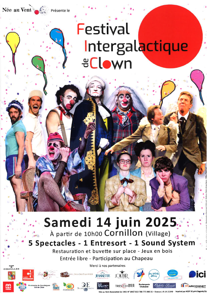 Affiche du Festival Intergalactique de Clown de cornillon le 14 juin 2025 à partir de 10h